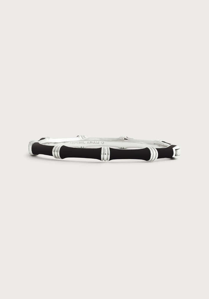 Bamboo Enameled Hinged Bangle- Silver