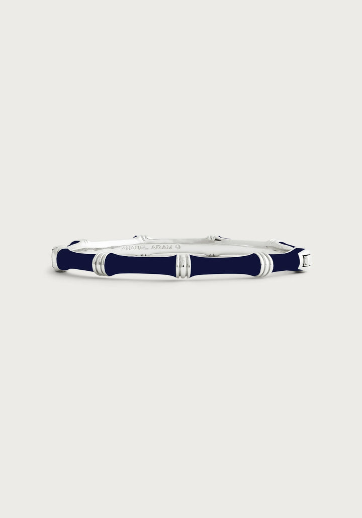 Bamboo Enameled Hinged Bangle- Silver