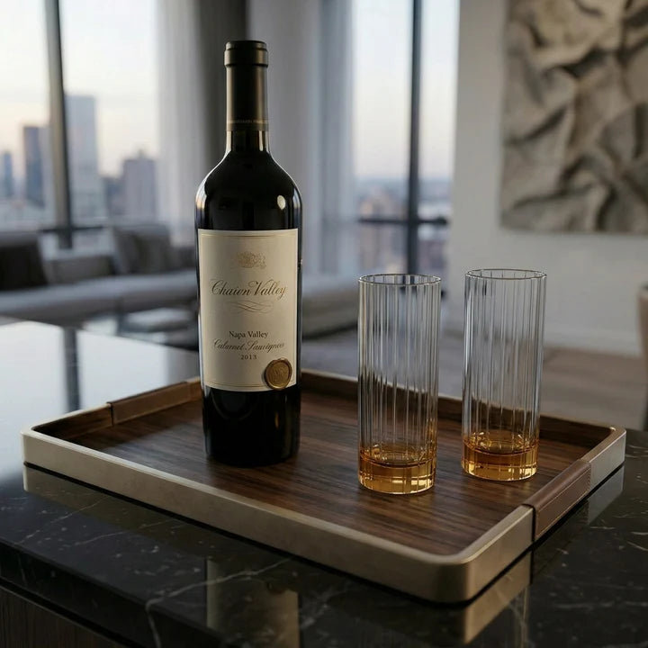 Set of 6 Tumblers with Linear Design and Amber Shade on Bottom