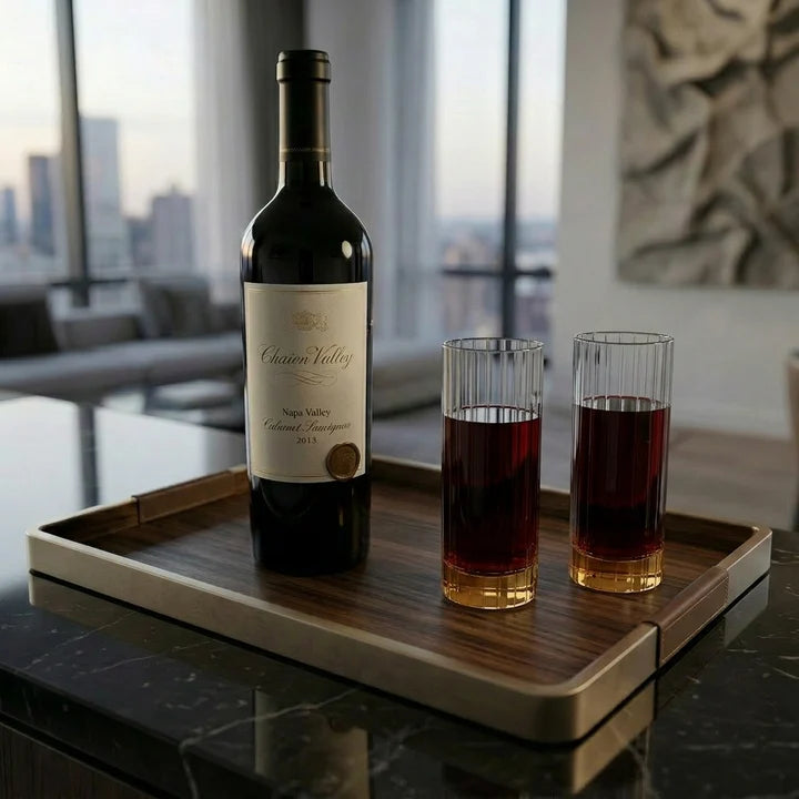 Set of 6 Tumblers with Linear Design and Amber Shade on Bottom