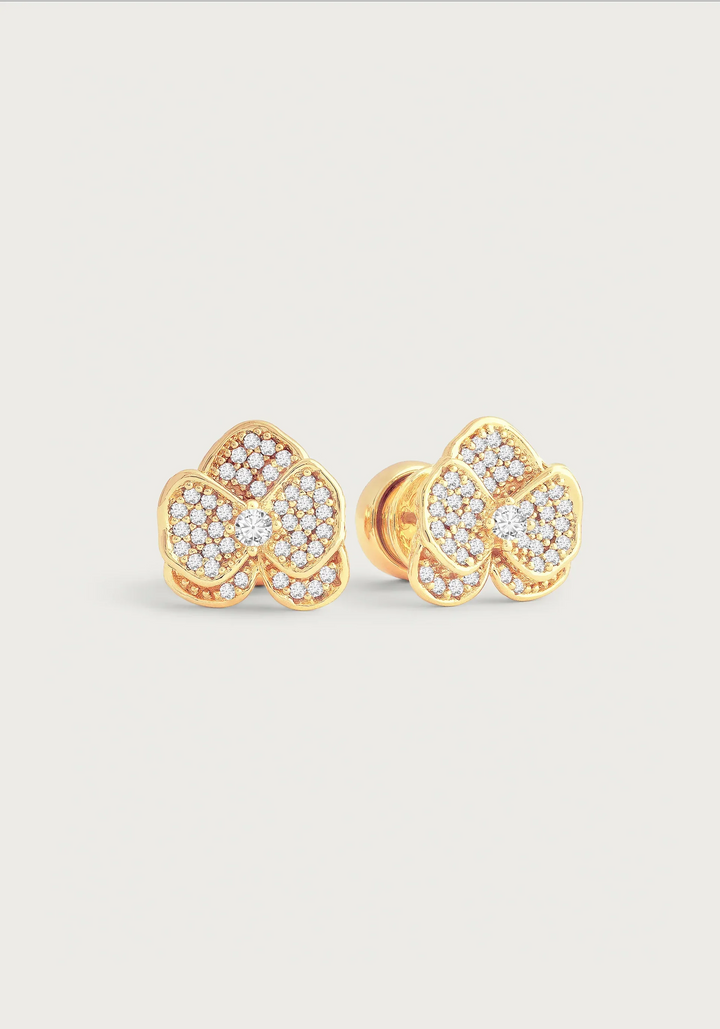 Orchid White Pavé Studs, Gold