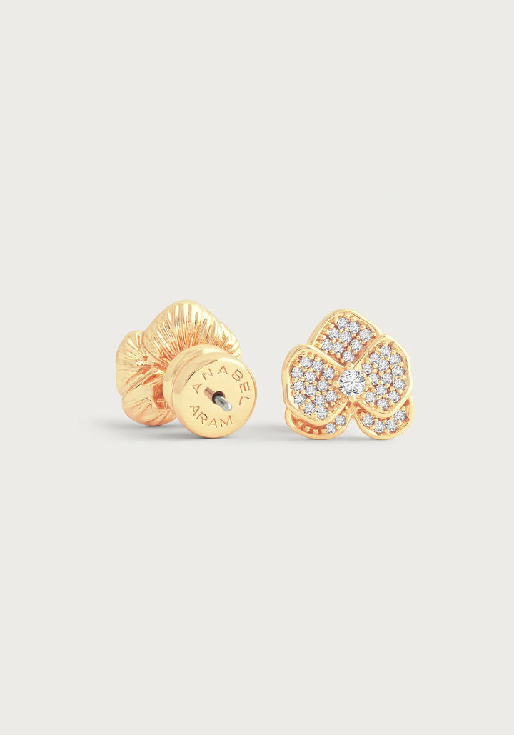 Orchid White Pavé Studs, Gold