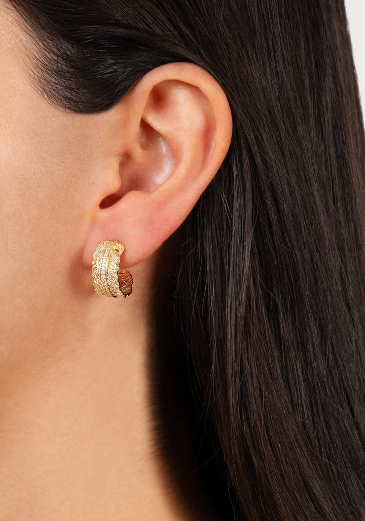 Feather Small Pave Hoop Earrings