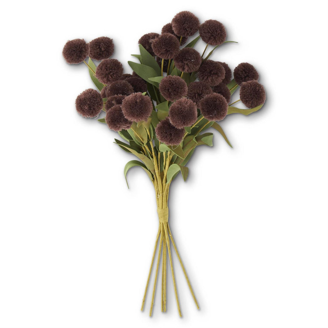 13 Inch Pompom Pick w/Green Eva Leaves Bundle (6 Stems)