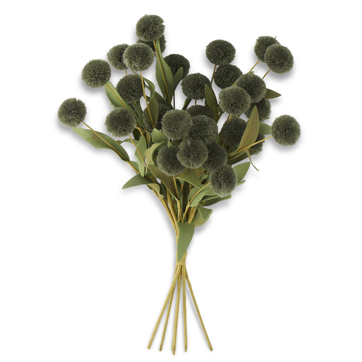 13 Inch Pompom Pick w/Green Eva Leaves Bundle (6 Stems)