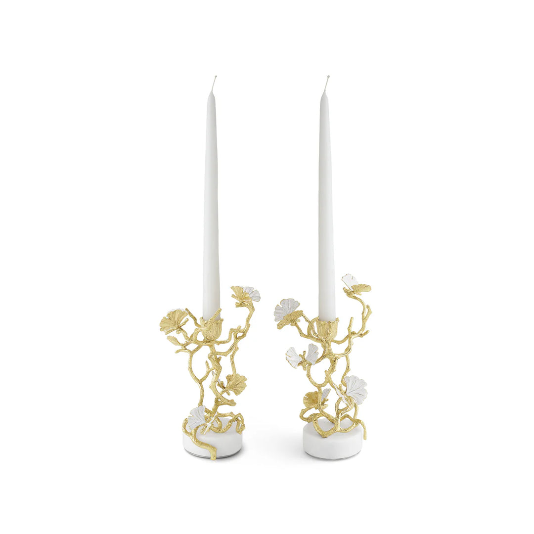 Butterfly Ginkgo Gold Candleholders S/2