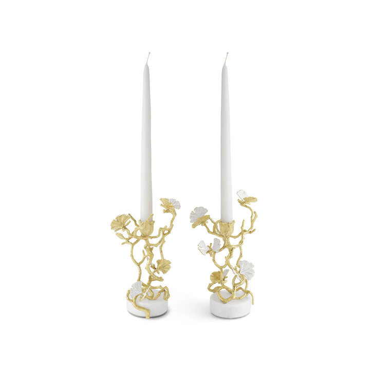 Butterfly Ginkgo Gold Candleholders S/2