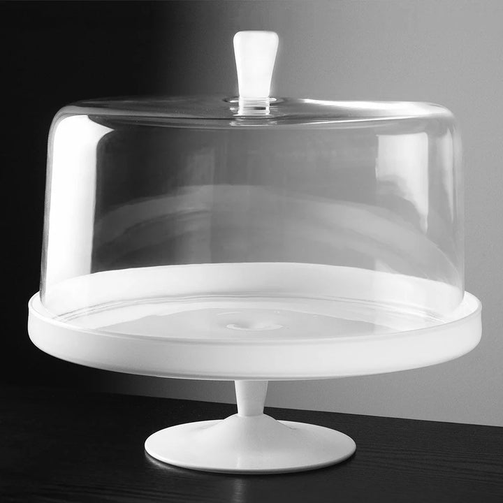Opal White Cake stand and large Dome with White knob, 12.4"D