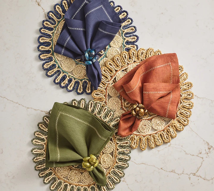Bonton Napkin Ring in Green & Gold, Set of 4