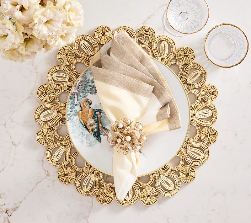 Bramble Napkin Ring in Ivory, Natural & Gold, Set of 4