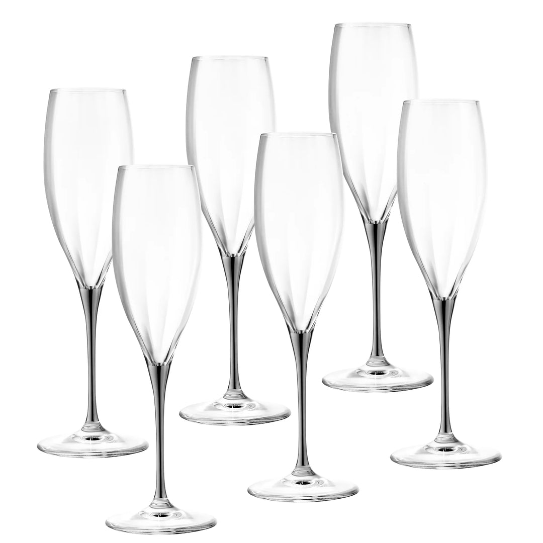 Spectrum Champagne Flute with Platinum Stem, 11 oz. Set of 6