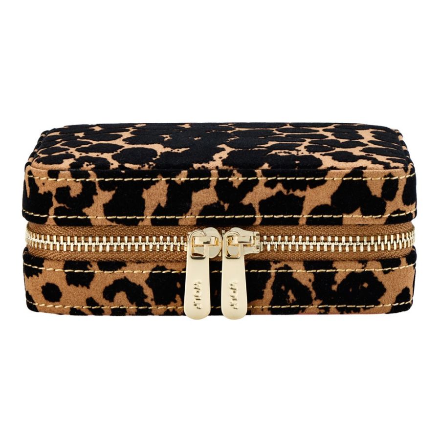 Savanna Leopard Print Jewelry Zip Case -  Tan/Black