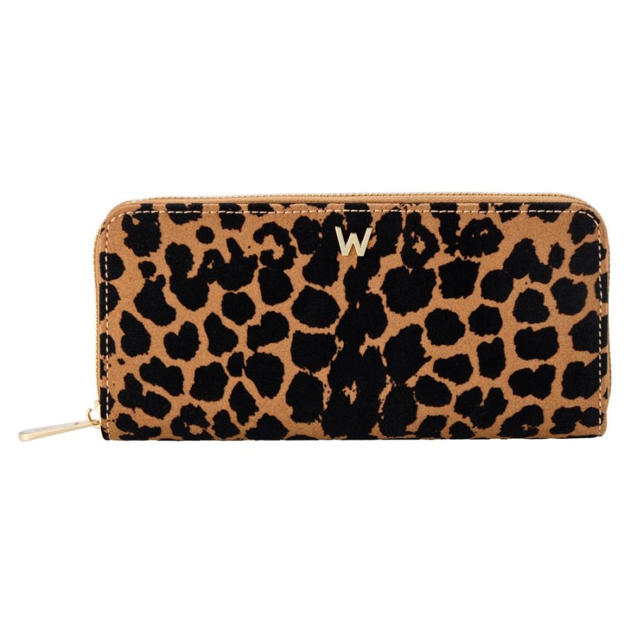 Savanna Leopard Print Long Zip Wallet -  Tan/Black