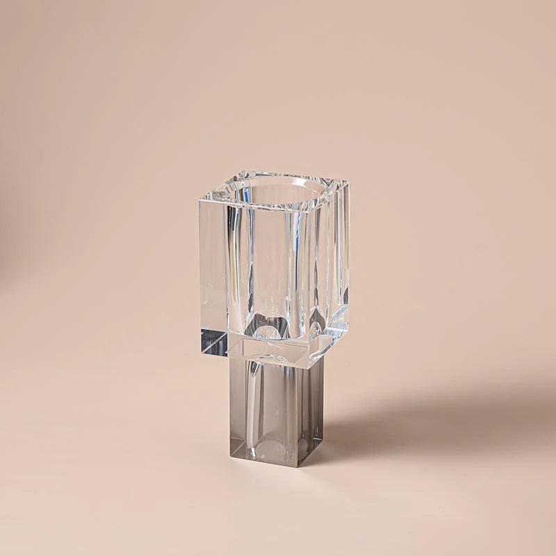 Crystal Square Vase with Colored Base - Grey