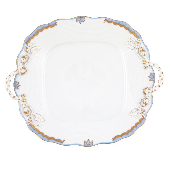 Princess Victoria Light Blue Square Cake Plate with Handles