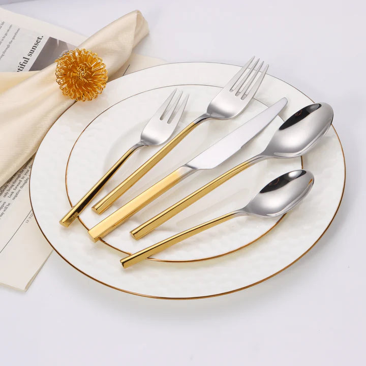 20 pc flatware set - Graduating Gold - Modern Tri-Angled Handl