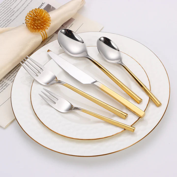 20 pc flatware set - Graduating Gold - Modern Tri-Angled Handl