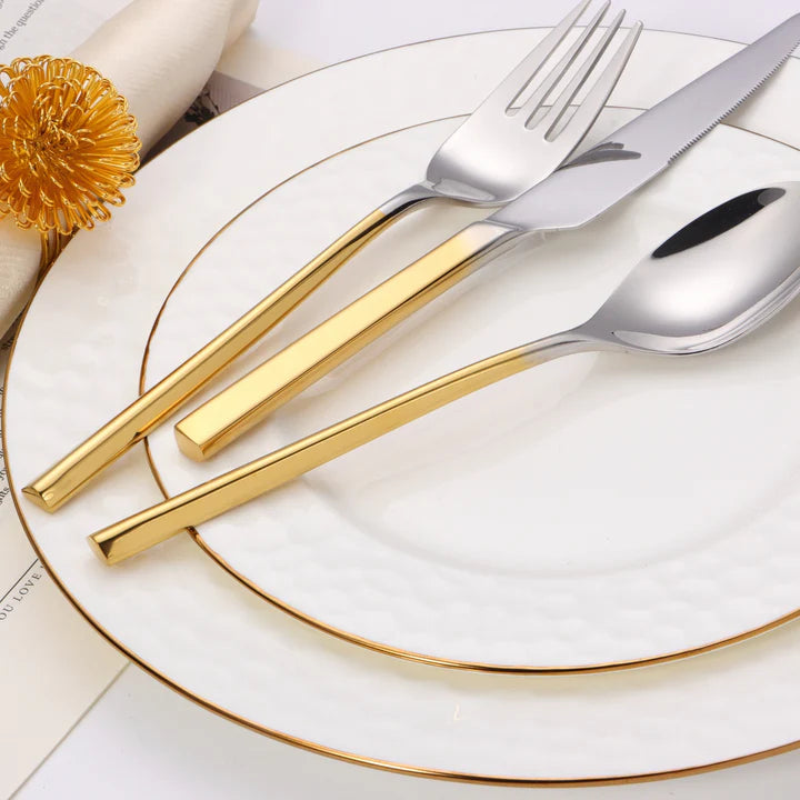 20 pc flatware set - Graduating Gold - Modern Tri-Angled Handl