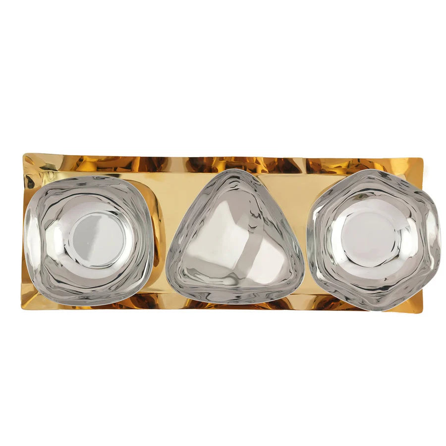 Auburn Gold Serving Tray & Appetizer Bowls