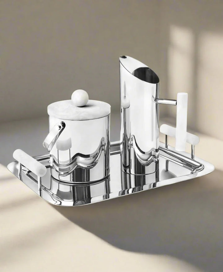 Azure Matte White Resin & Stainless Steel Tray