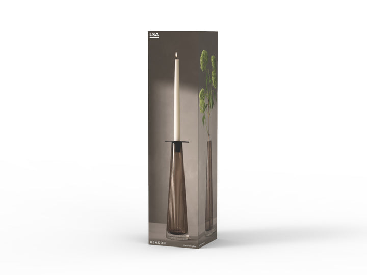 Beacon Candle Holder/Vase H13.5in Taupe/Jet