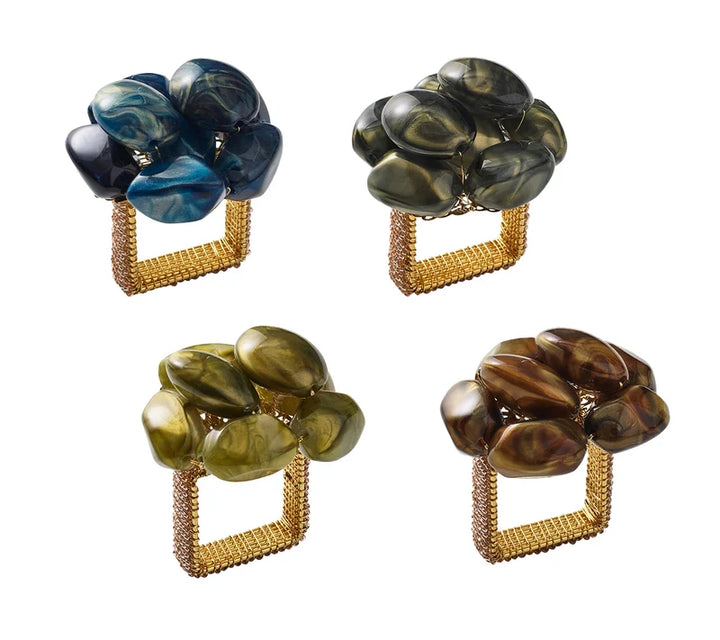 Bonton Napkin Ring in Green & Gold, Set of 4