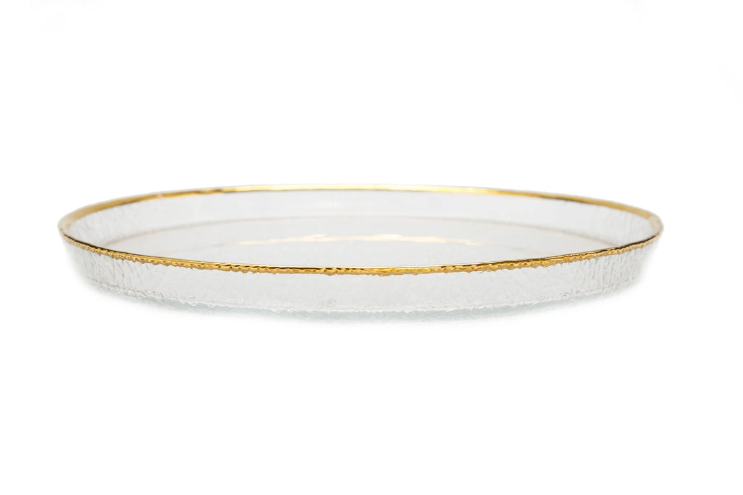 Pebbled Glass Chargers Raised Rim with Gold Border - Set of 4