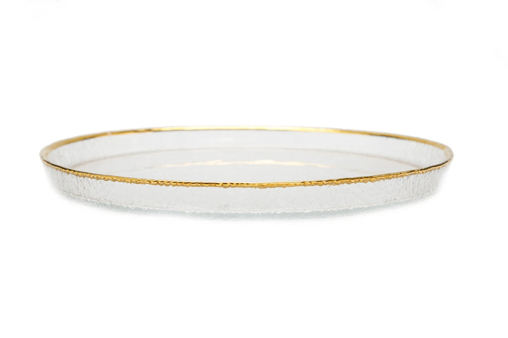 Pebbled Glass Chargers Raised Rim with Gold Border - Set of 4