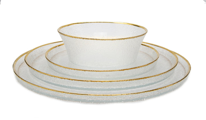 Pebbled Glass Chargers Raised Rim with Gold Border - Set of 4