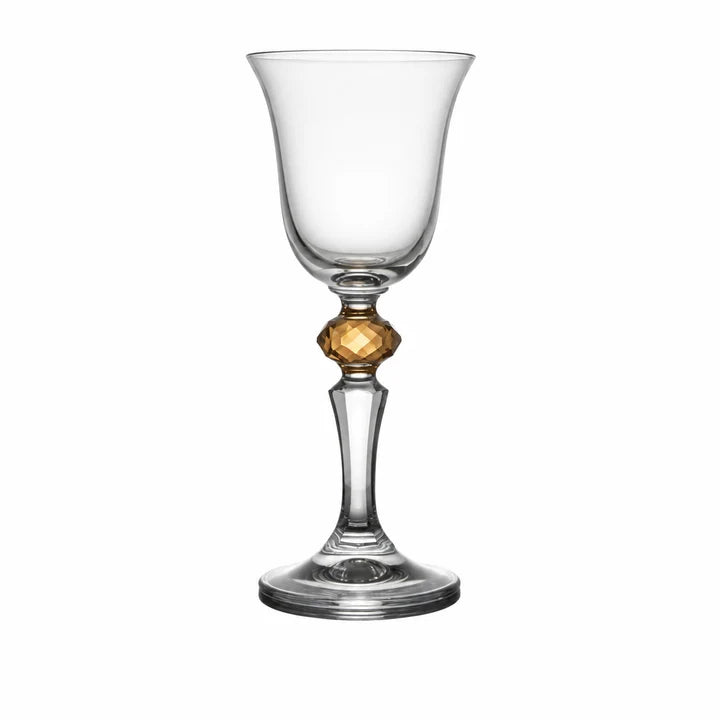Set of 6 Liquor Glasses, with Amber Diamond on Stem