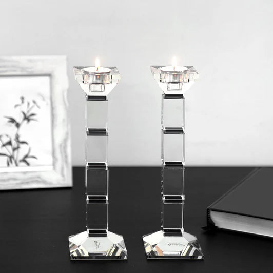 Crystal Candlesticks Square Design Set of 2 - Black