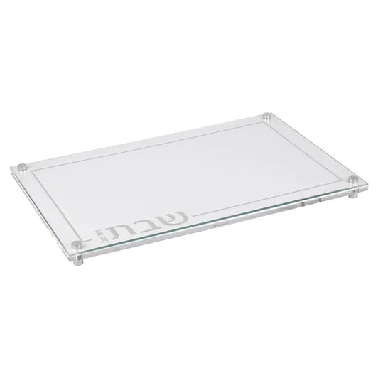 Embroidered Leatherette Lucite and Glass Top Challah Board