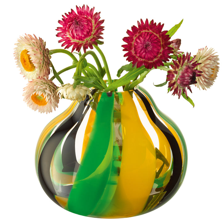 Folk Vase H11.5cm Black/Green/Yellow