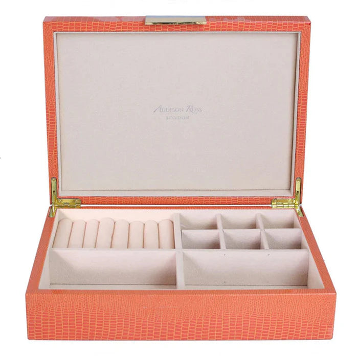 Large Orange Croc Jewellery Box with Gold