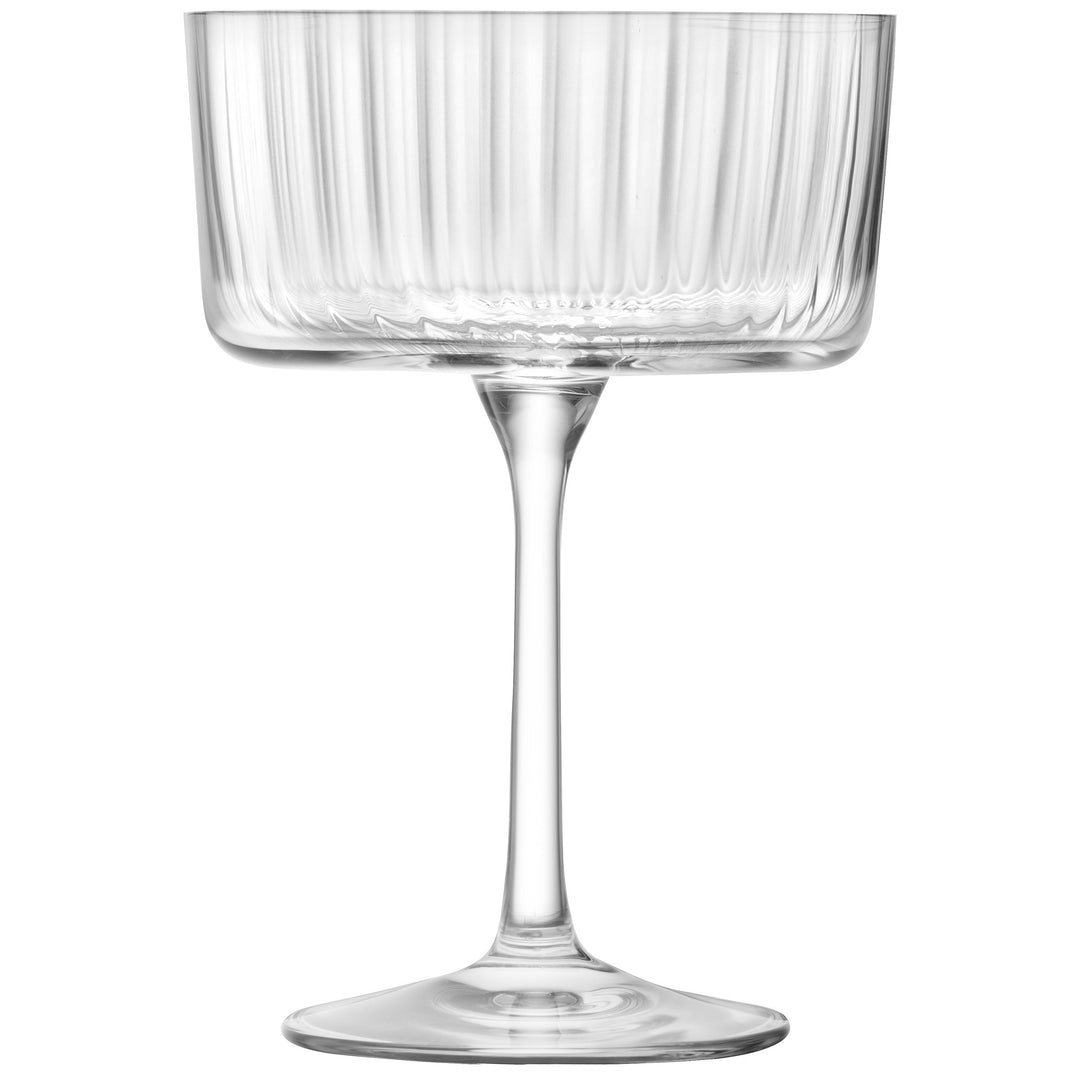 Clear DecoDine champagne cocktail glass with elegant textured bowl and tall stem