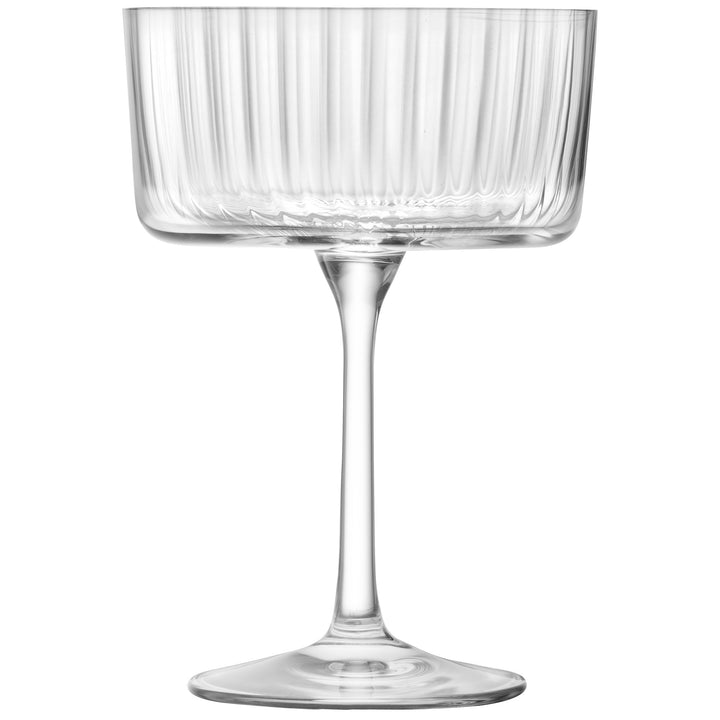 Clear DecoDine champagne cocktail glass with elegant textured bowl and tall stem