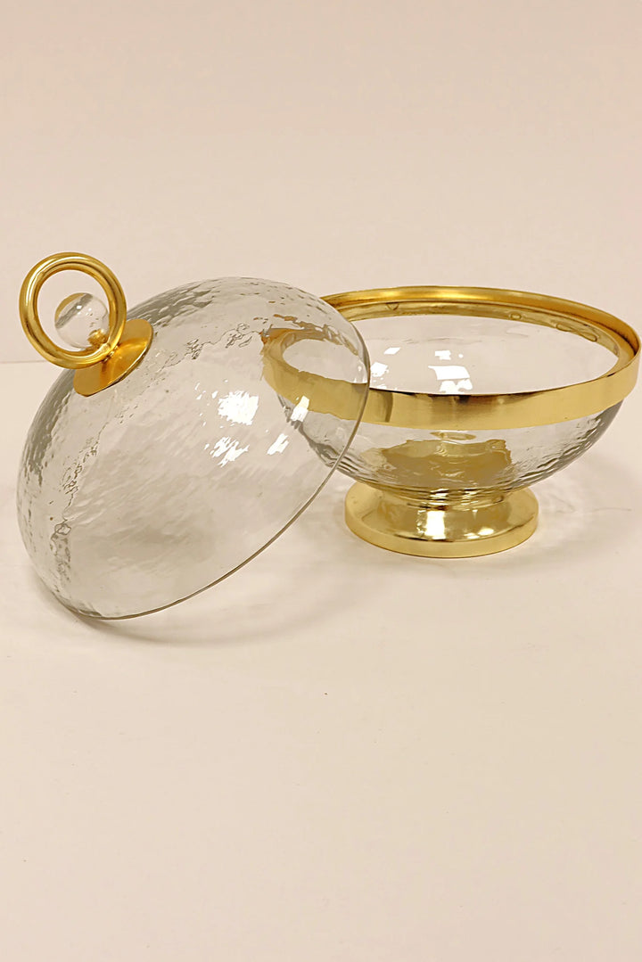 Jar with Gold Detail and Clear Ball Knob - 5.5"D