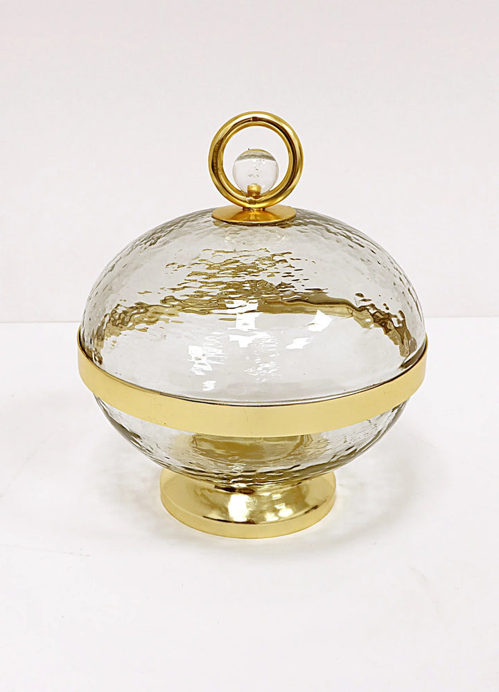 Jar with Gold Detail and Clear Ball Knob - 5.5"D