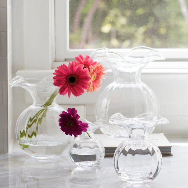 Hibiscus Glass Fluted Vase - Clear