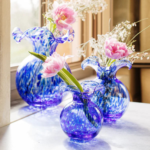 Hibiscus Glass Fluted Vase - Cobalt Tortoiseshell