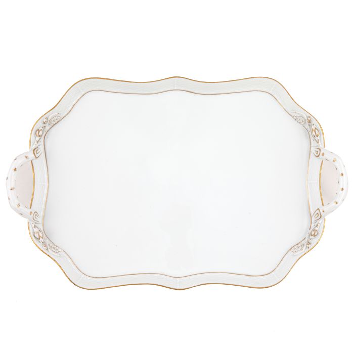 Golden Edge Rectangular Tray With Branch Handles