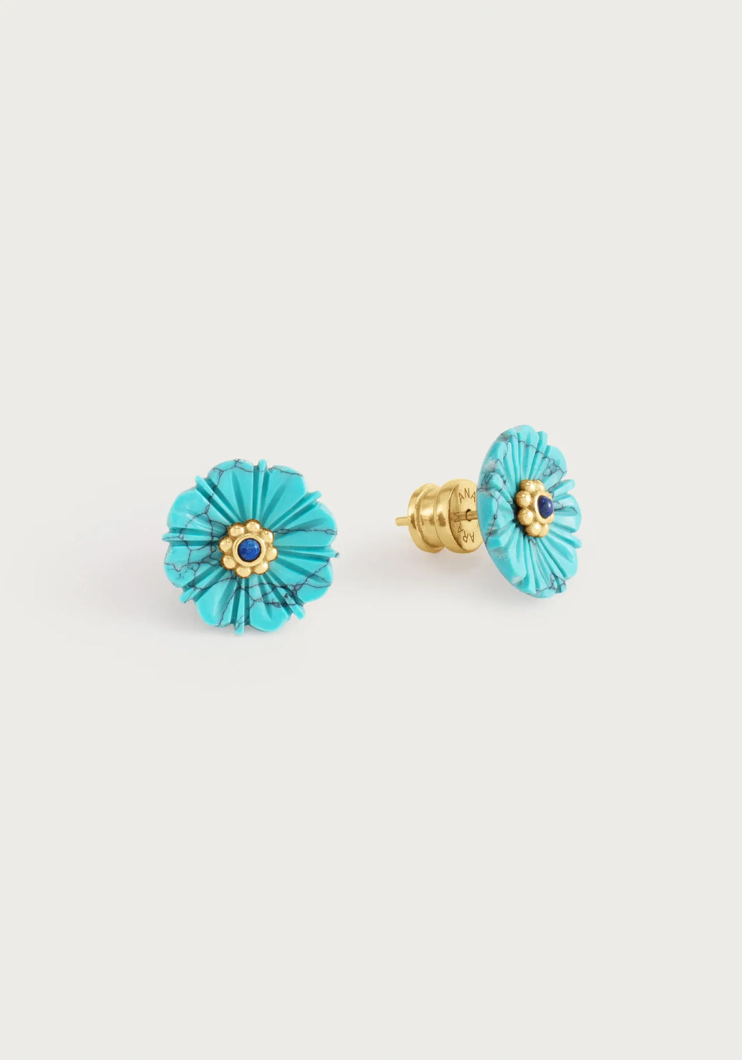 Milos Carved Stone Flower Stud Earrings,  Turquoise