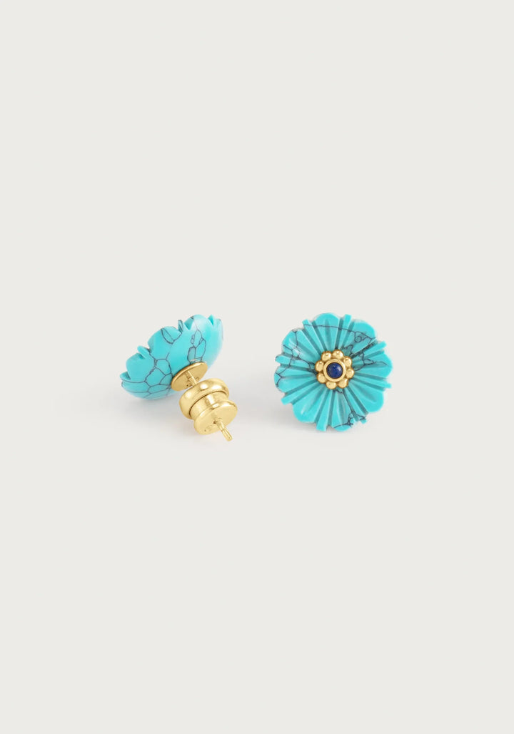 Milos Carved Stone Flower Stud Earrings,  Turquoise