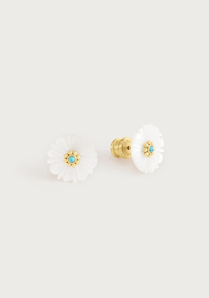 Milos Carved Stone Flower Stud Earrings, Pearl