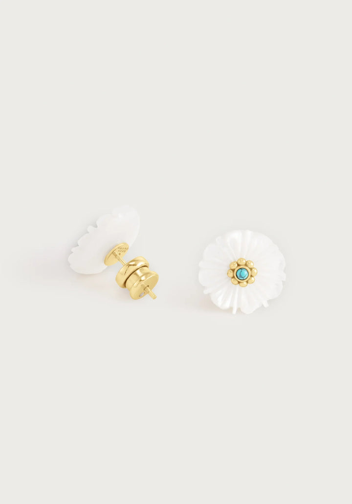 Milos Carved Stone Flower Stud Earrings, Pearl