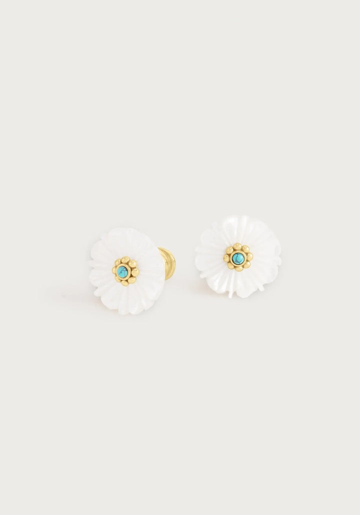 Milos Carved Stone Flower Stud Earrings, Pearl