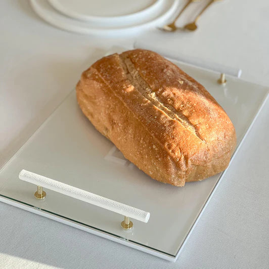 Lucite Corrugated Challah Board with Leatherette Handles