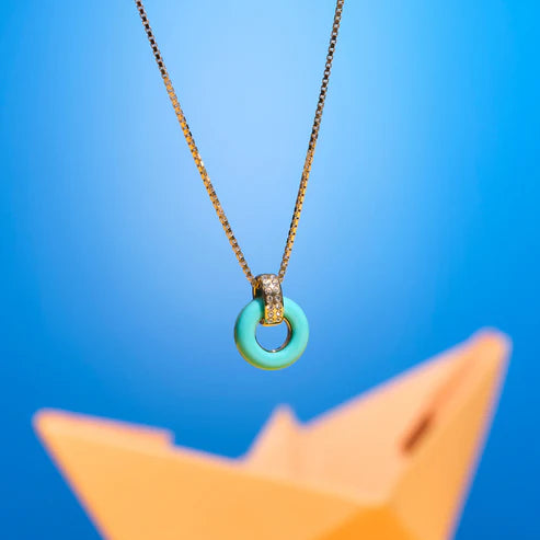 Lifesaver Turquoise Chip with Zirconia Necklace