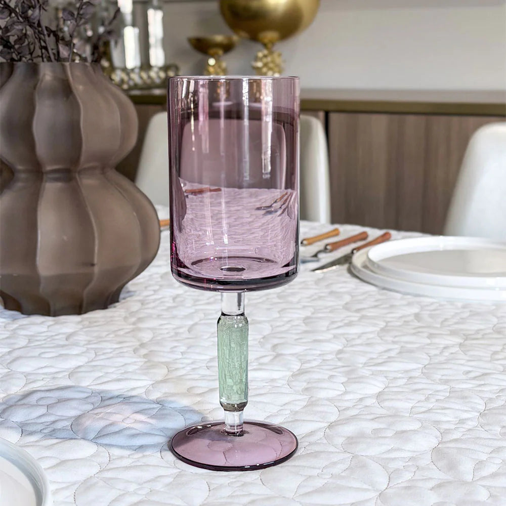 Purple & Green Stem Wine Glasses - Set of 6