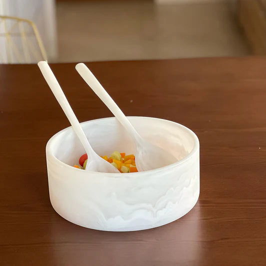 Resin White Swirl Salad Bowl
